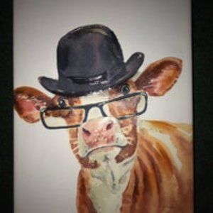 Deidre Wicks Cow with Glasses Canvas Painting